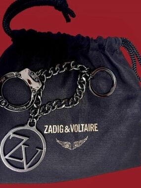 Punk style Zadig & Voltaire Handcuff Logo  Keychain in Gunmetal w/bag